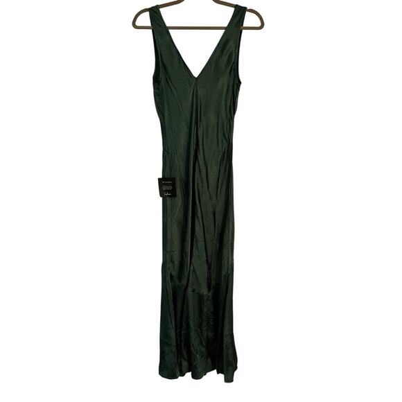 NWT Lulus Green Satin Jacquard Maxi Dress Small V Neck Tie Front Mermaid Hem - Picture 4 of 8